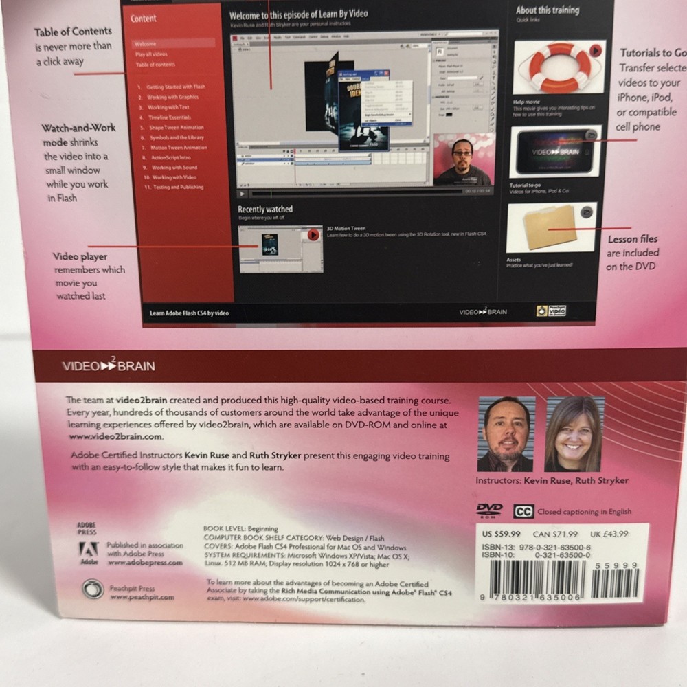 Adobe Flash CS4 Professional Learn by Video Training DVD-Rom Mac Windows Linux