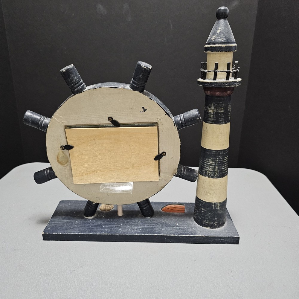 Lighthouse And Ship Wheel Picture Frame
