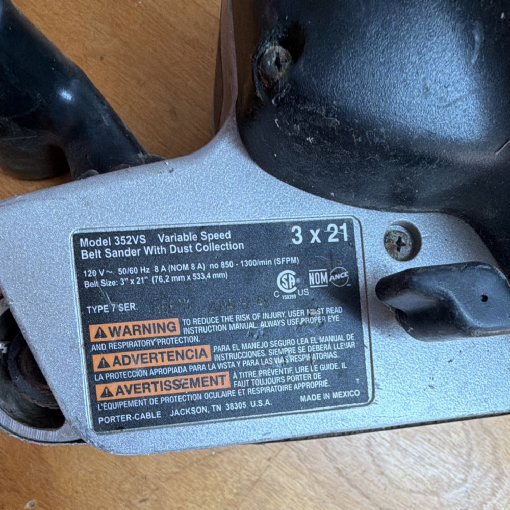 PORTER-CABLE 352VS Belt Sander 3x21 Variable Speed Corded Dust Collection