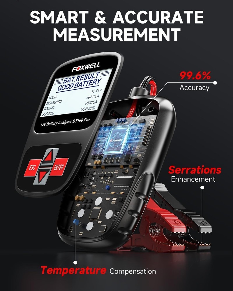 BT100 Pro 12V Battery Tester, 100-1100CCA Digital Battery Analyzer