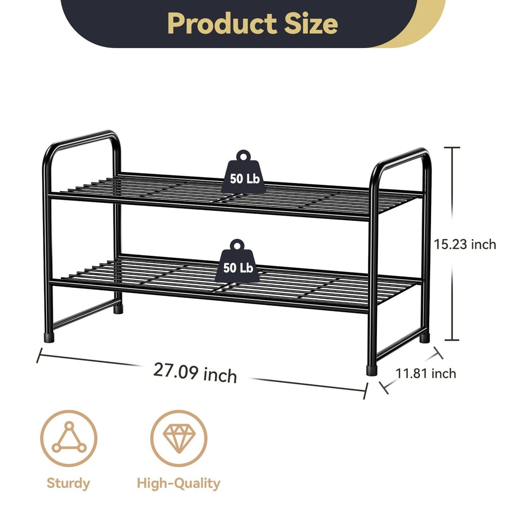 2 Tier Shoe Rack Organizer for Closet, Stackble, Black Fast Ship