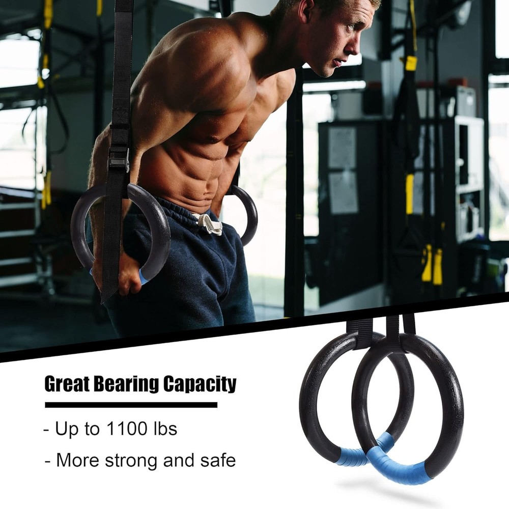 Gymnastic Rings 1100lbs Capacity with 14.76ft Adjustable Buckle Straps Pull U...