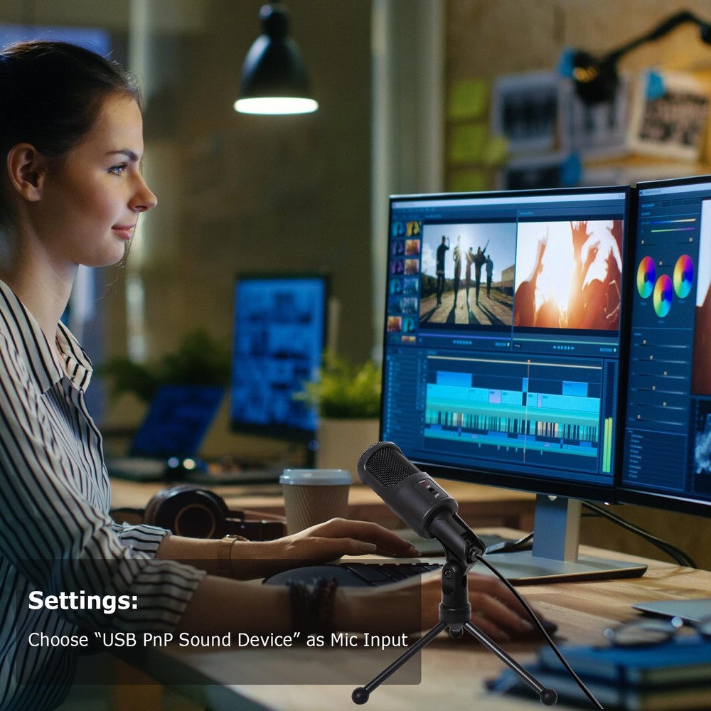 PC USB Microphone, Podcast Condenser Mic with Foldable Tripod Mute Switch for...