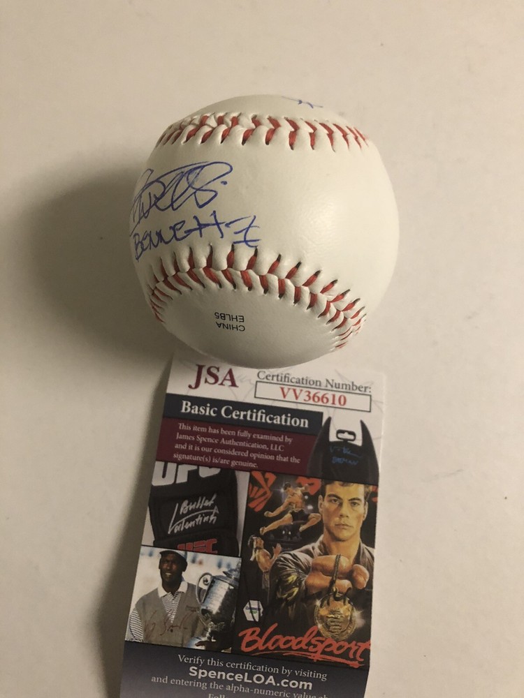 Autographed Vernon Wells Baseball insc Bennett Commando movie JSA Signed