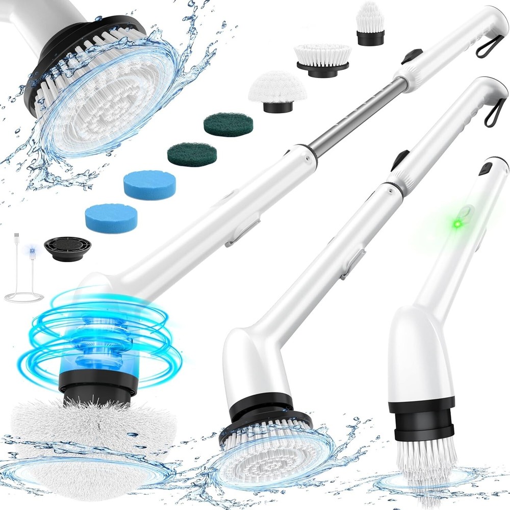 Full-Body Waterproof Spin Scrubber with 3-Length Handle & Replaceable Brushes