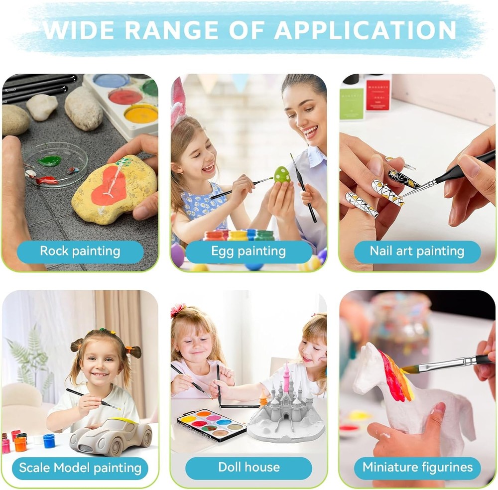 8-Piece Miniature Detail Paint Brushes Set - Precision Round, Filbert & Angular