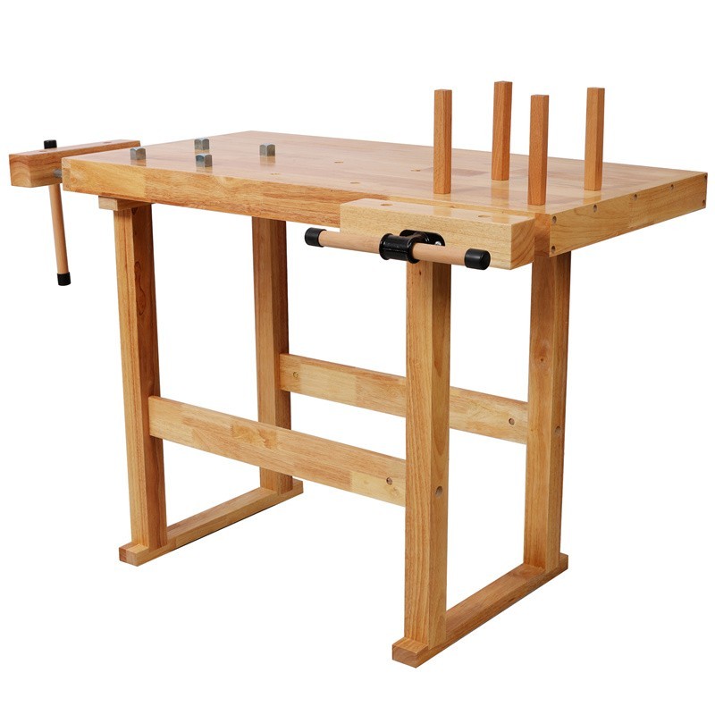 40" Rubber Wood Workbench 330LBS Load Work Table w/ Adjustable Handle for Garage