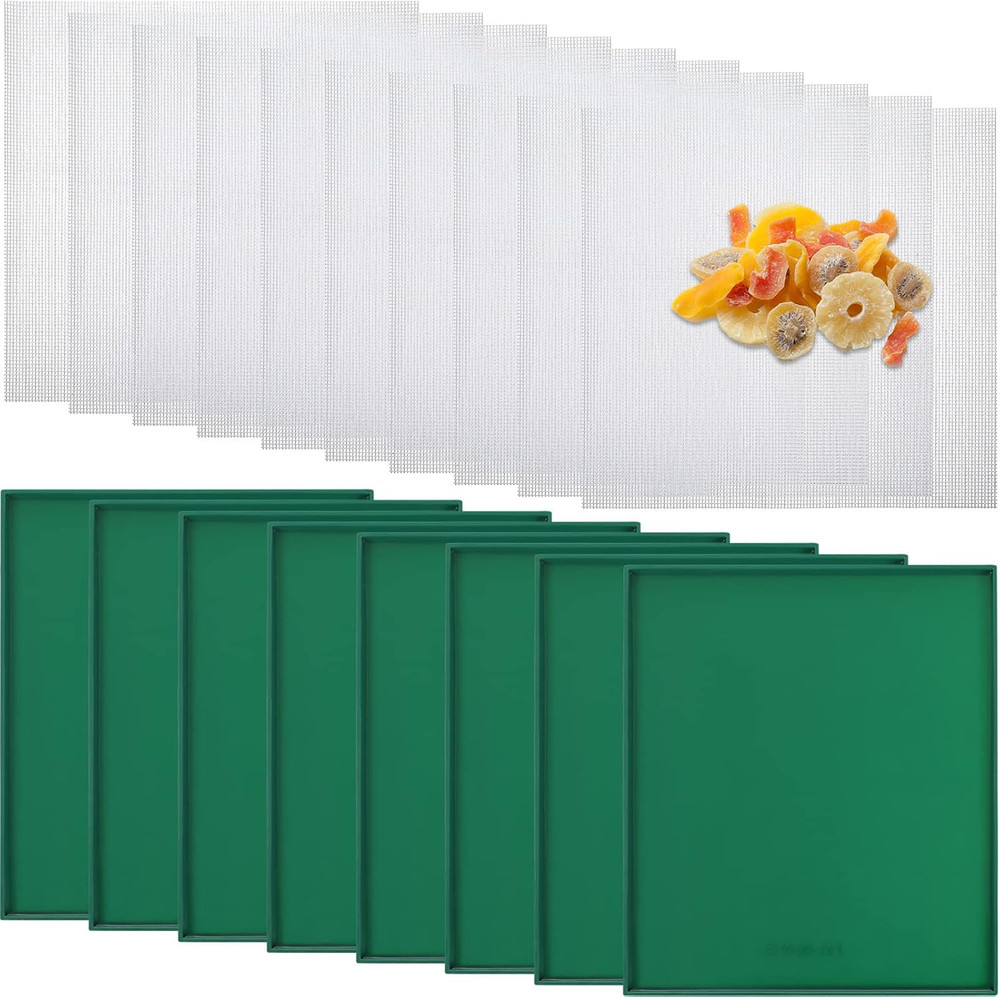 8 Pcs Silicone Dehydrator Sheets Trays with Edge and 10 Pcs Mesh Dehydrator M...