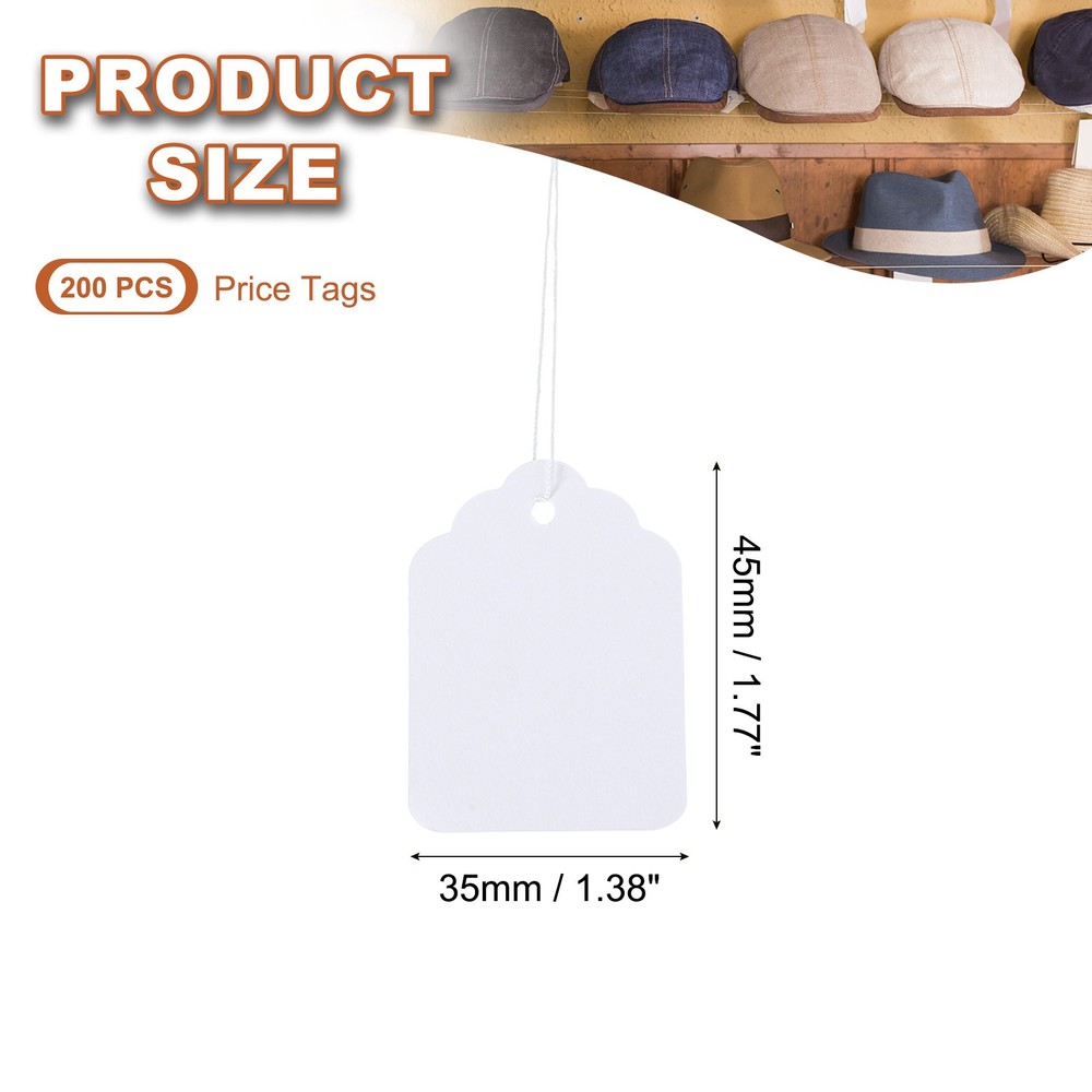 200Pcs 1.77"x1.38" Price Tags Writable Labels Display Label with String White
