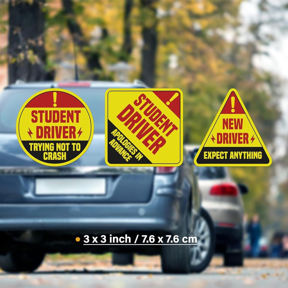 Student New Driver Stickers Pack 3 Pieces Vinyl Waterproof UV Printed, Std01