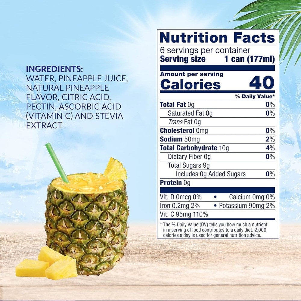 (3 pack) (6 Cans) Dole Light Pineapple Juice Drink, 6 fl oz Can