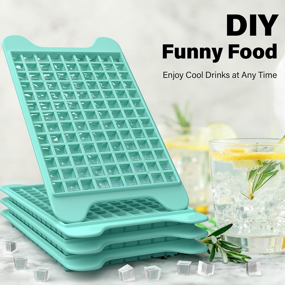 4 Pack Mini Ice Cube Tray with Bin Ice Container and Scoop for Freezer