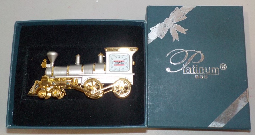 PLATINUM BNSF RAT PACK RAILROAD TRAIN MINI CLOCK SILVER GOLD (NIB***HTF***L@@K)