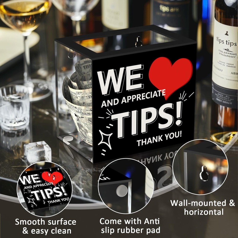 Acrylic Tip Jar for Bartender Money Suggestion Box Donation Jar Container
