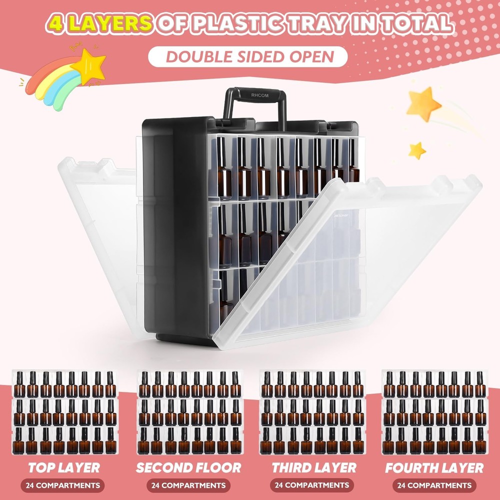 RISOU Portable Nail Polish Organizer - Large-Capacity Double-Sided Storage Ca...