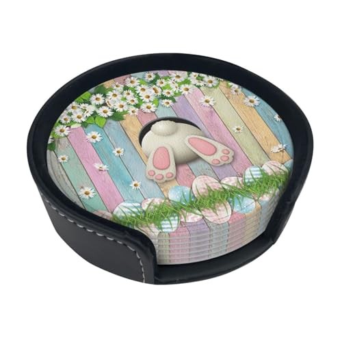 6 Pcs Easter Eggs Bunny Coasters with Holder,Office Bar Dining Table Home