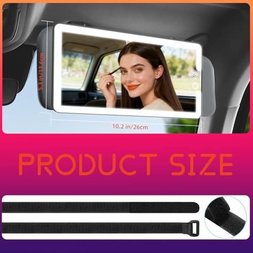 Car Vanity Mirror with Lights 10-Inch Big Surface, Quick-Release & Quick