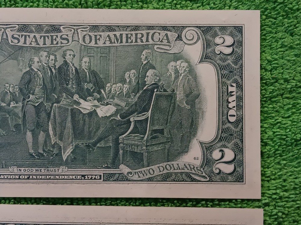2-Errors-2 Consecutive 1976 $2 Green Seal Federal Reserve Notes-Serial# Shift