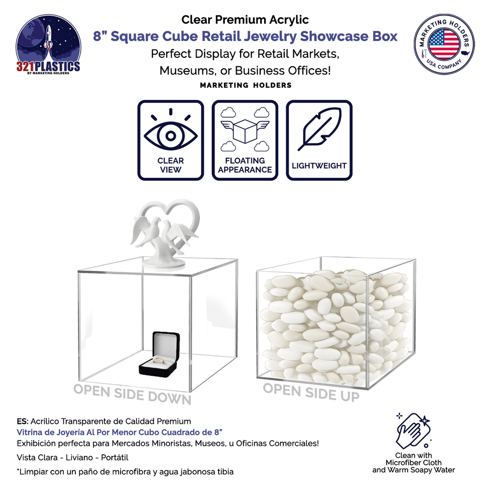 8" Acrylic Display Riser Box Clear Plexiglass Square Product Platform or Bin