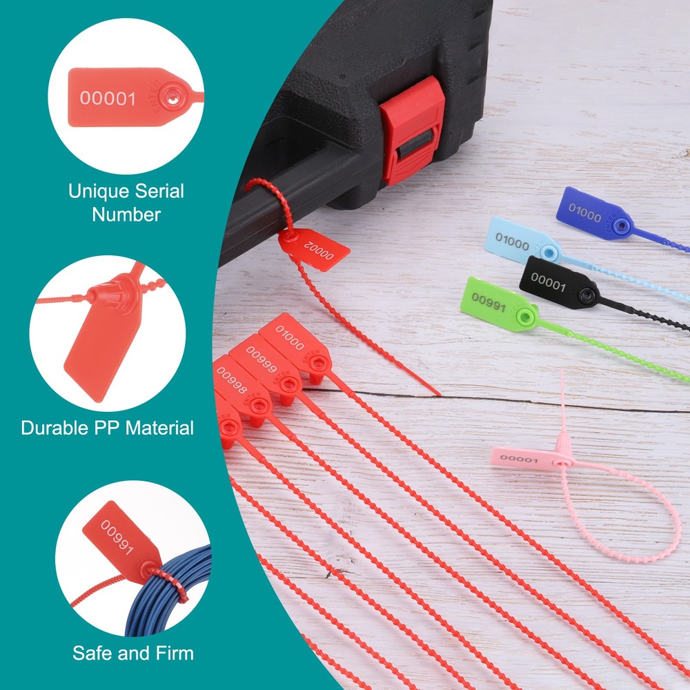 1000Pcs Plastic Tamper Seals 9.8" Disposable Numbered Zip Ties Labels Red