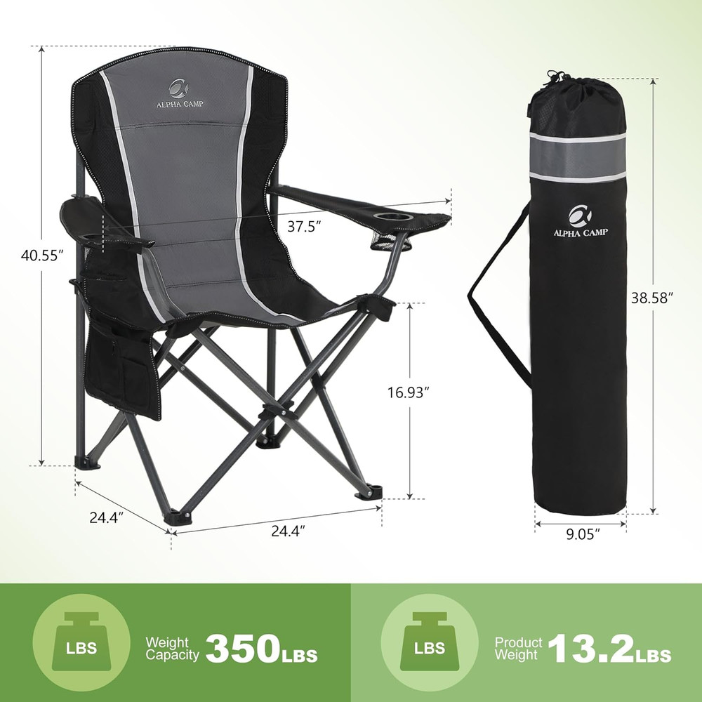 Oversized Camping Chair Set, 2-Pack Heavy Duty Folding Arm Chairs