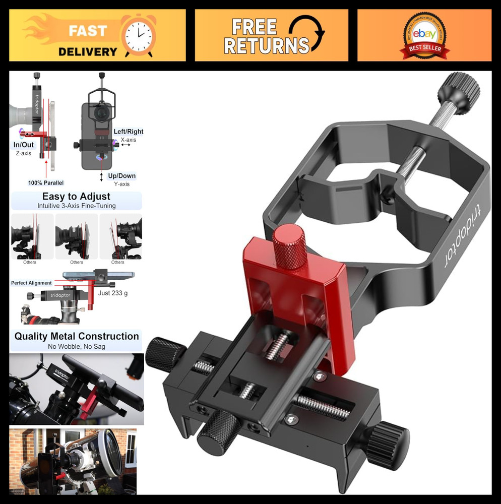 Universal Digiscoping Adapter | 3-Axis Metal Phone Holder for Telescope & Scope