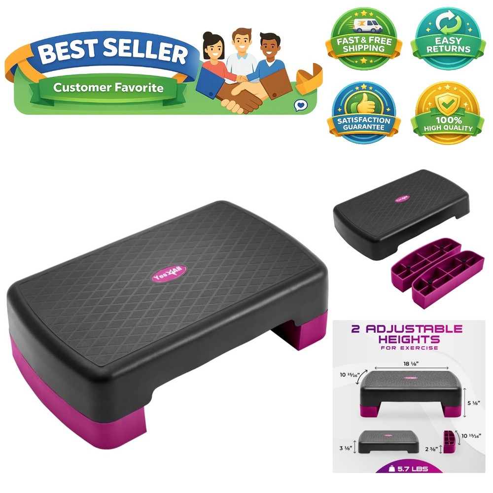 18.9" Aerobic Exercise Step Platform with 2 Risers, Adjustable Height Workout...
