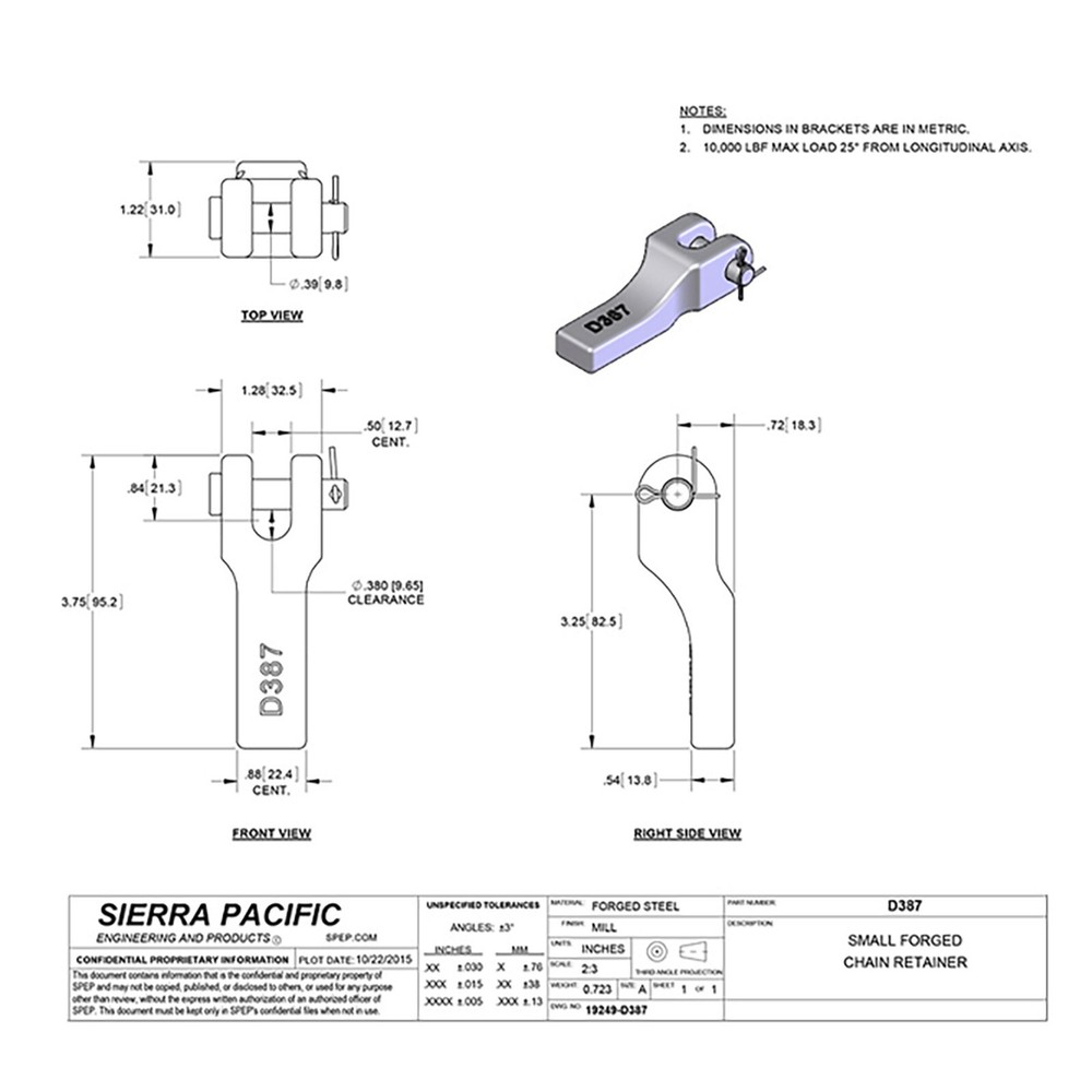 Weld-on 5/16" Safety Chain Retainer - Single (SP-D387)