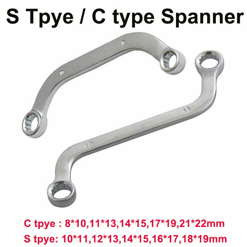 S SHAPE C TYPE BENT BEND SHAPED Bi Hex RING SPANNER OBSTRUCTION 8-22MM 10-19MM