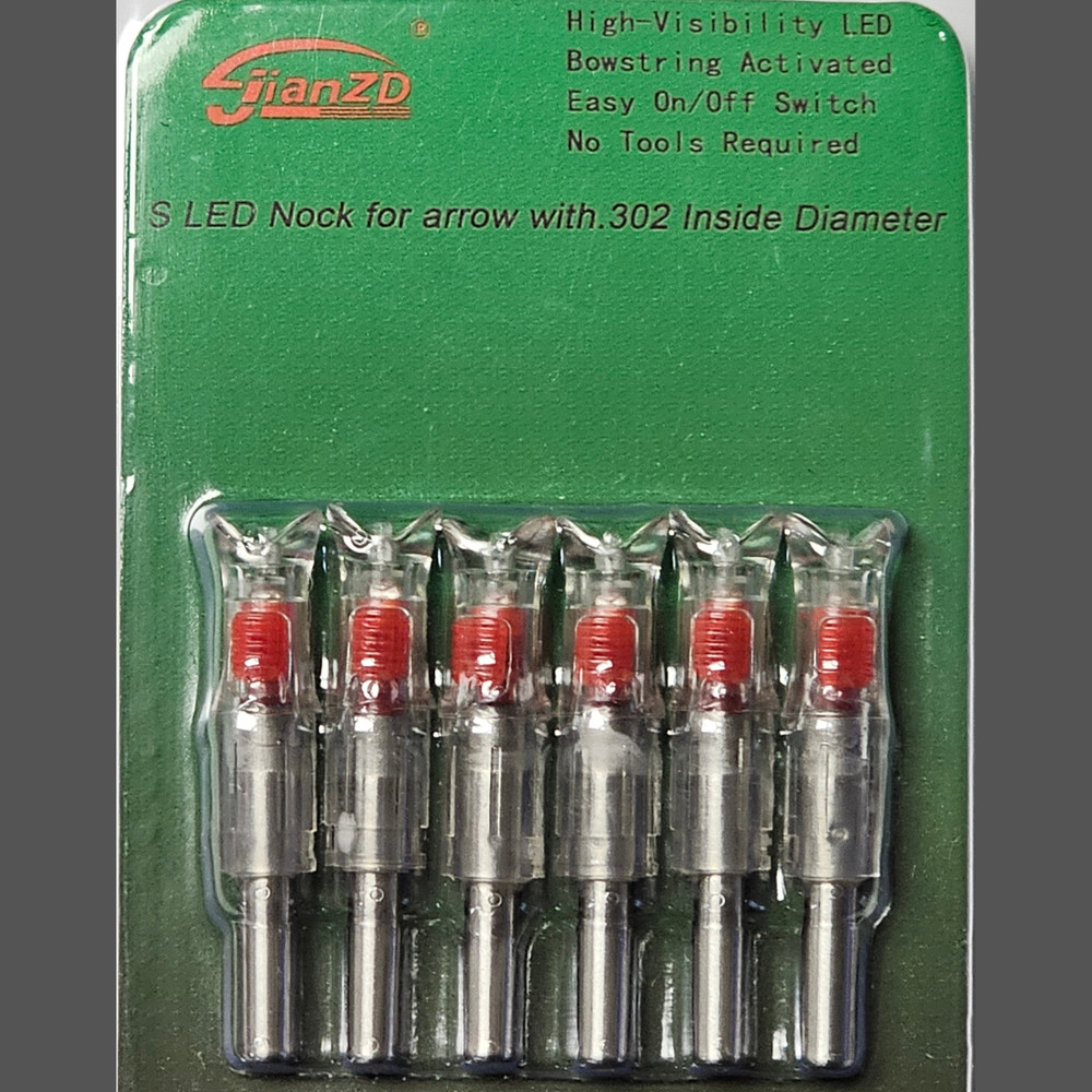 Bgary LED Lighted Archery Nocks w/ .302" Inside Diameter - Red - 6 Pack