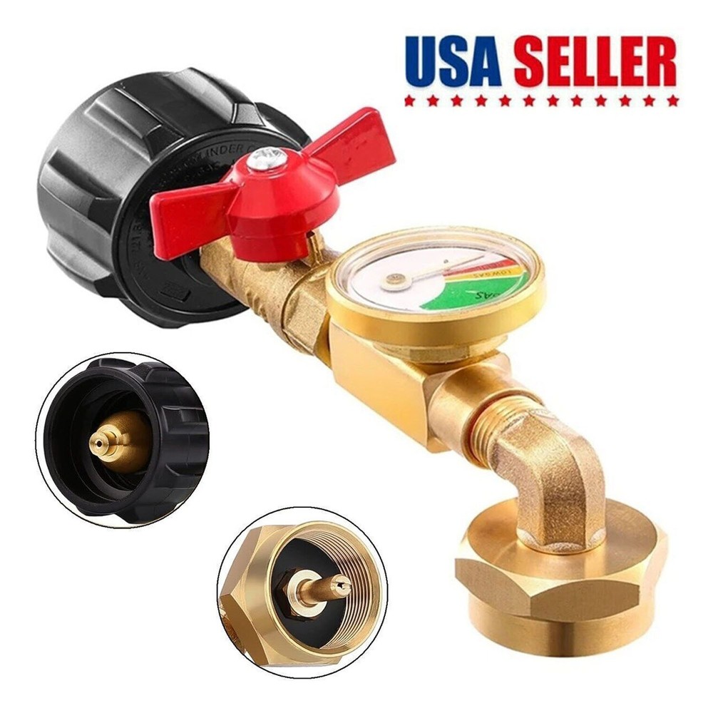 Safe Propane Refill Adapter, 90-Deg Design, QCC1 Connection, Solid Brass