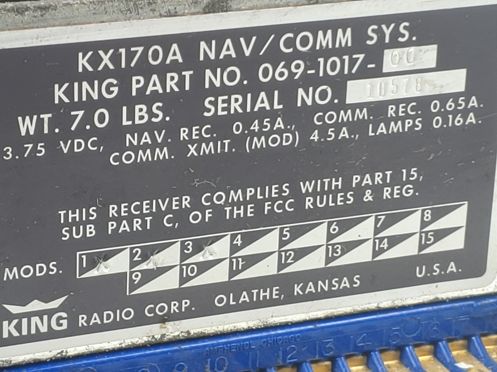 King KX170A Nav/Com P/N 069-1017-00 communication system as-is and untested