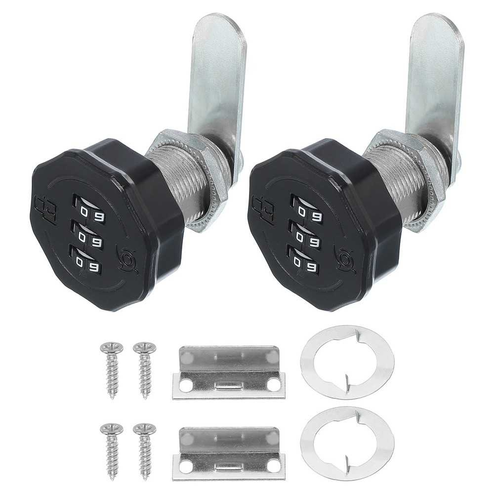 2Pcs 1" Combination Cabinet Cam Lock Cylinder Password Coded Lock Black