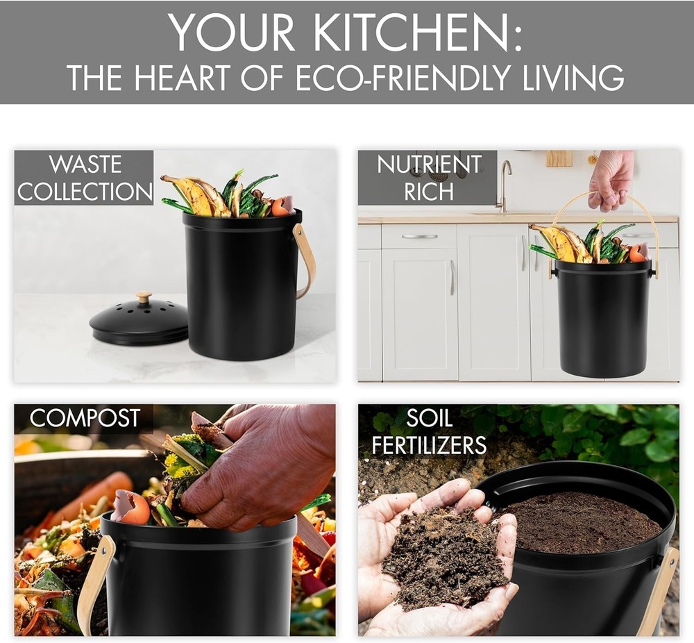 Beautiful Kitchen Compost Bin with Smell Proof Lid - Rust Proof and Odorless ...