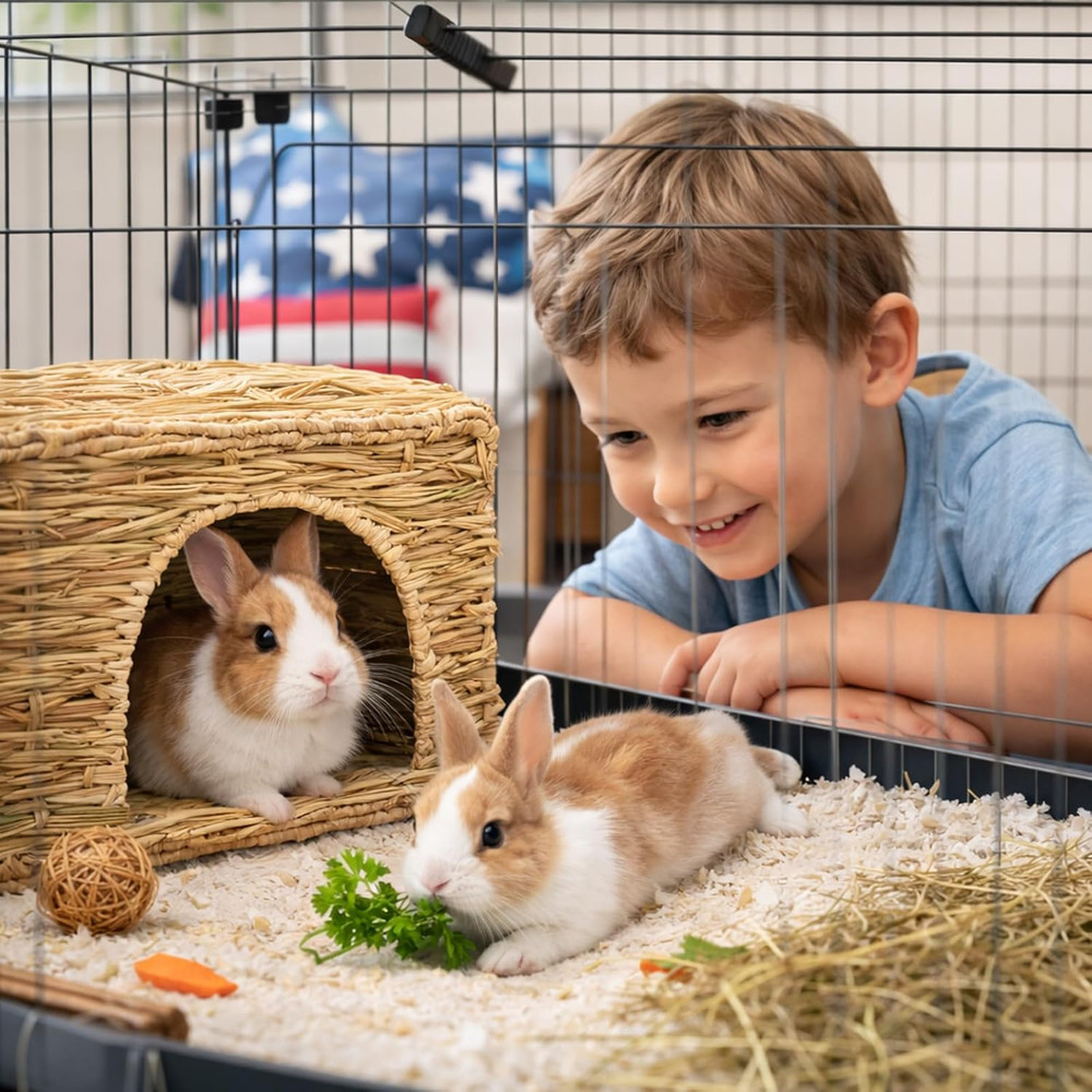 Extra Large Grass House for Rabbit, Foldable & Comfortable - Small Animal Hut...