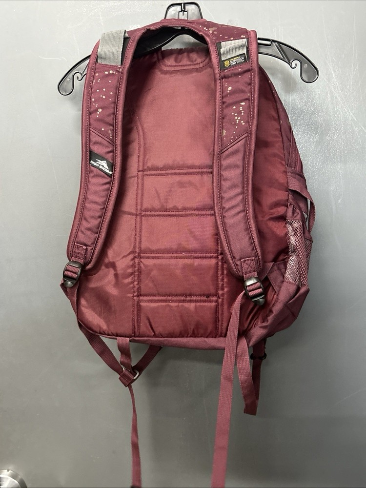 High Sierra Loop Backpack Bookbag Gold Splatter Pattern Maroon Bag