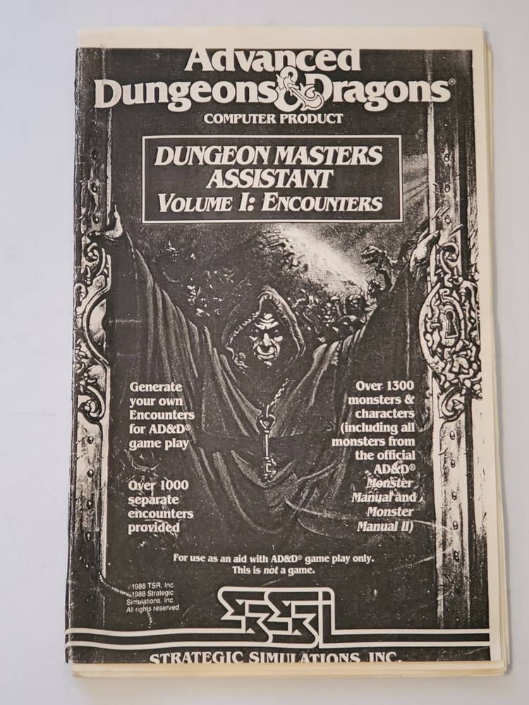 1988 Dungeons & Dragons Masters Assistant Encounters Strategy Guide Black White
