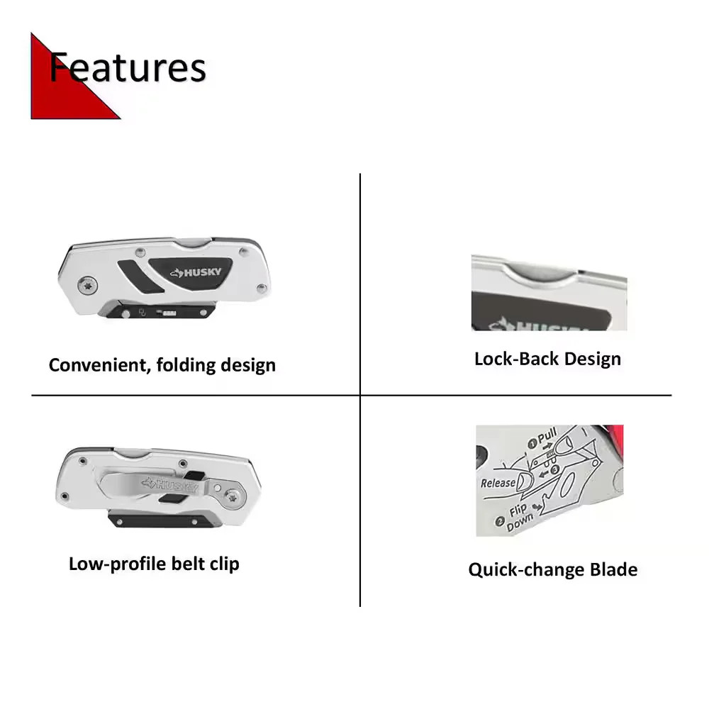 Husky Folding Lock-Back Utility Knife Compact Razor Box Cutter