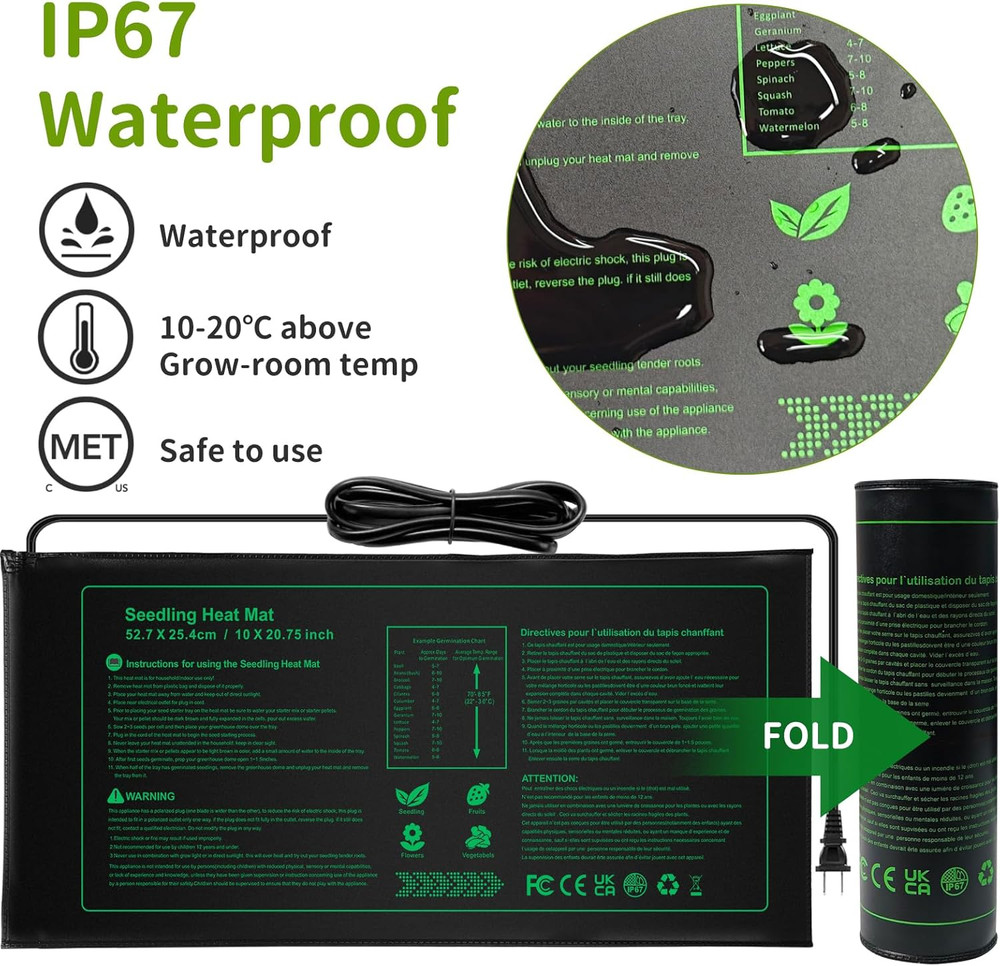 2 Pack Seedling Heat Mat, Durable Waterproof Seed Germination Heating Mat, Warm