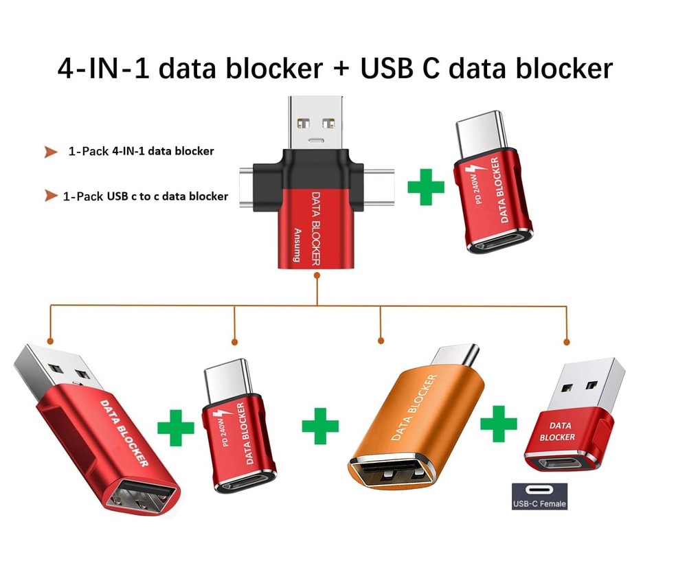 Data Blocker, 4-in-1 Universal USB Protection from Illegal red