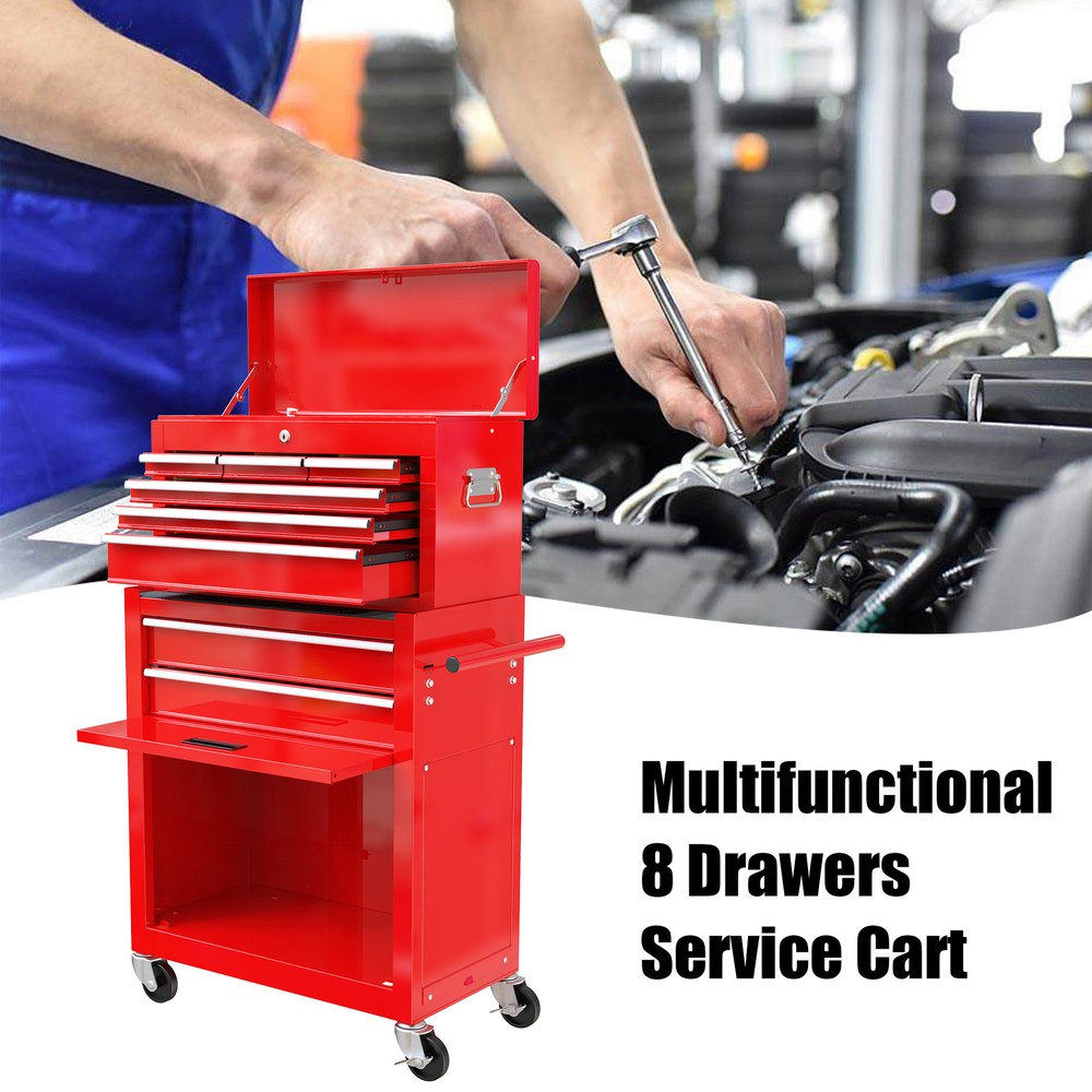 Rolling Tool Box with Wheels and Drawers, 8 Drawer Tool Storage Cabinet
