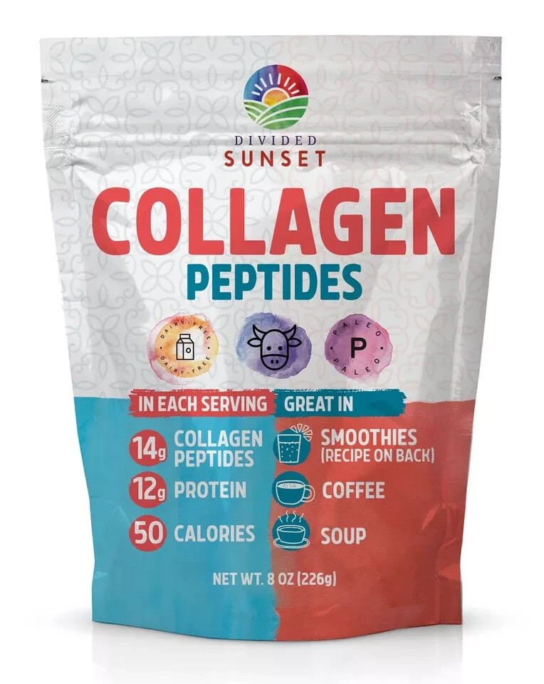 Divided Sunset Collagen Peptides Powder, Unflavored Unbleached, 8 oz hydrolized
