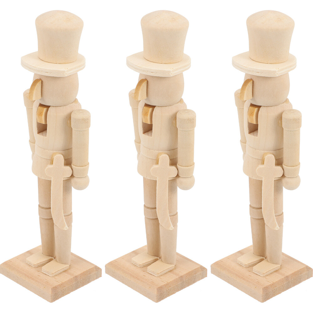 3PCS Graffiti Painting Nutcracker Wooden Nutcracker Unfinished Walnut Soldier