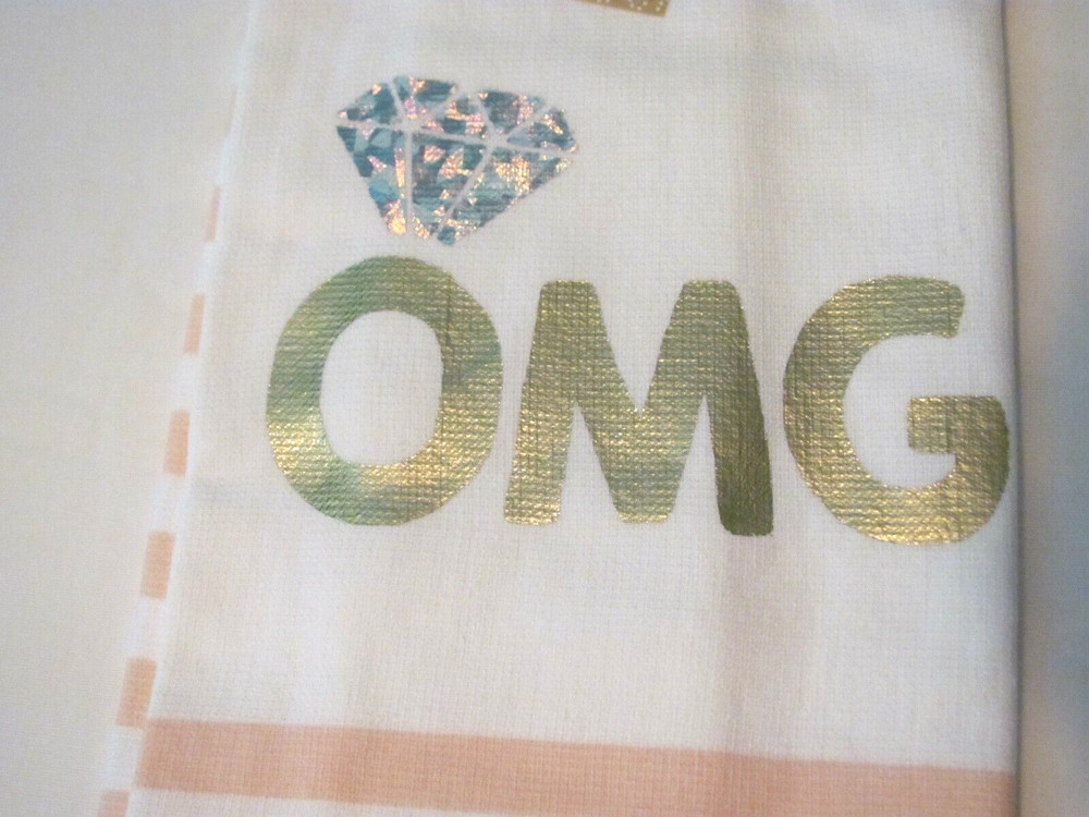 NEW FOIL DUAL KITCHEN TOWEL - "OMG" RING SPARKLE