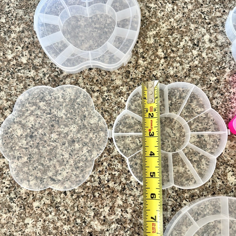 6 Empty Bead Organizer Containers ~ Clear Plastic ~ Apple Unicorn Rainbow Flower