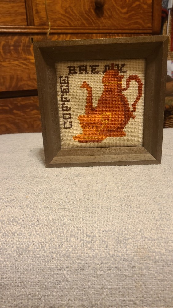 Vintage Cross Stitch Framed Coffee Break