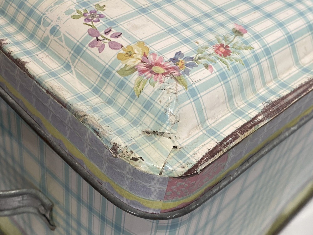 2pc Nesting Shabby Chic Tin Galvanized Metal Bread Boxes Flower Market 156