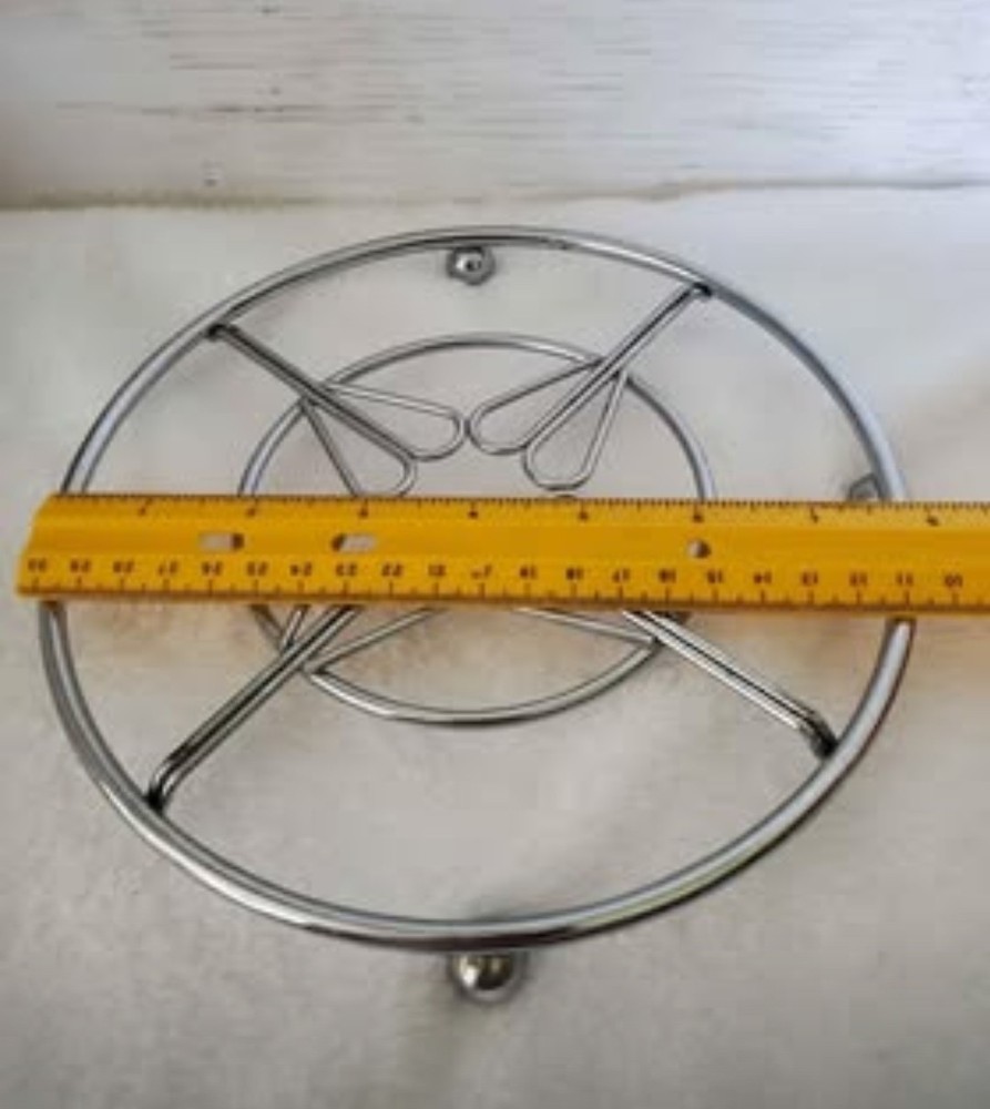 Silver Metal Trivet Round 8" Good Preowned Condition