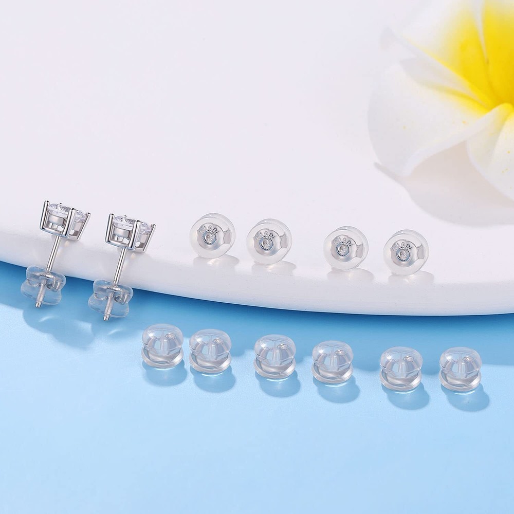 Earring Backs 18K Gold Locking Secure Earring Backs for Studs, Silicone Earri...