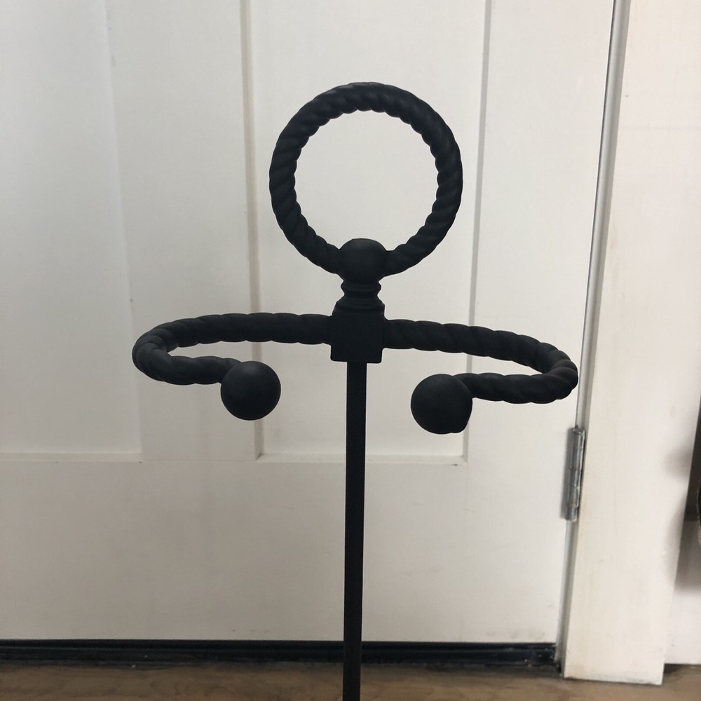 Antique Cast Iron Fireplace Tool Holder 25” Tall W/ 2 Tools